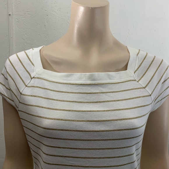3/$30 Chaps White T-shirt with Gold Stripes Size L - Picture 3 of 7
